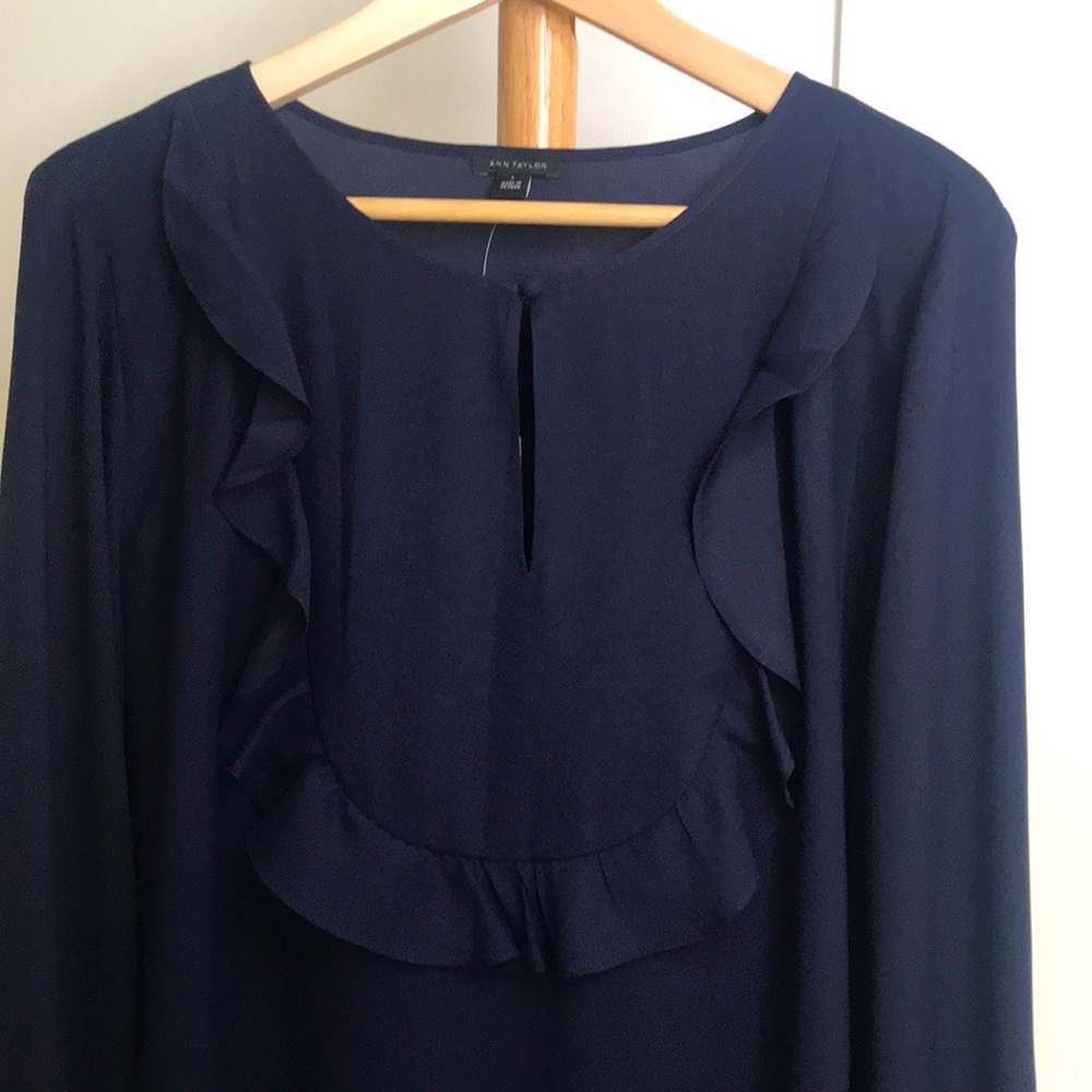 NWT Ann Taylor long-sleeve, ruffle detail blouse.